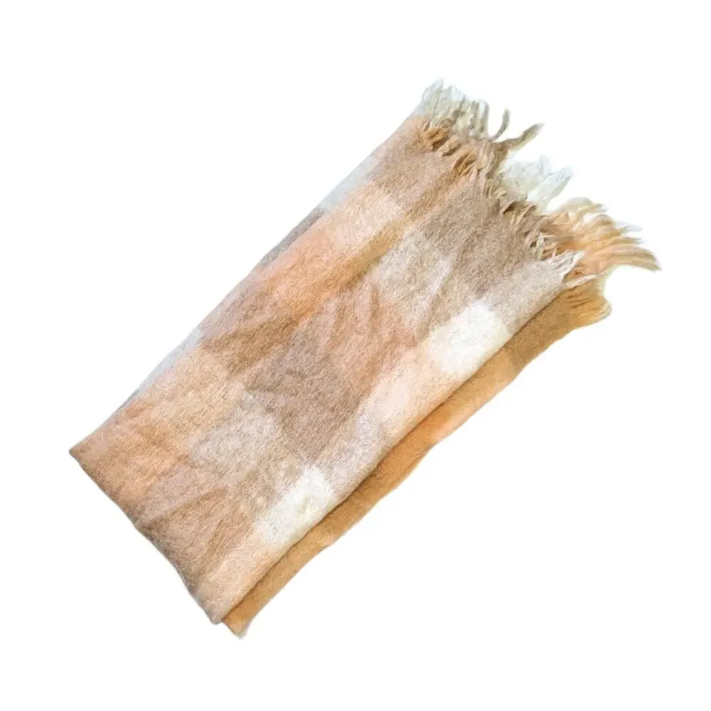 Loch Maree St. Albans Pure Mohair Pile Blanket Fringe Plaid Tan Orange Throw